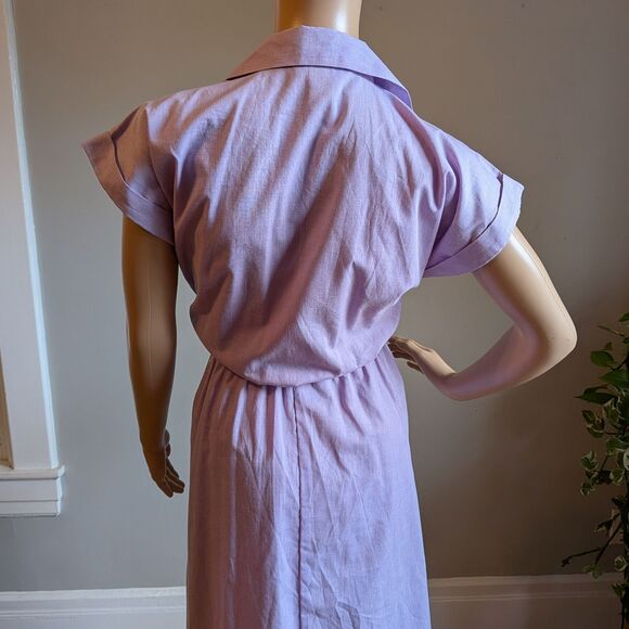 Vintage 80s TropiCool Lavender Purple Shirt Dress Cotton Midi Size 12 - Picture 5 of 15